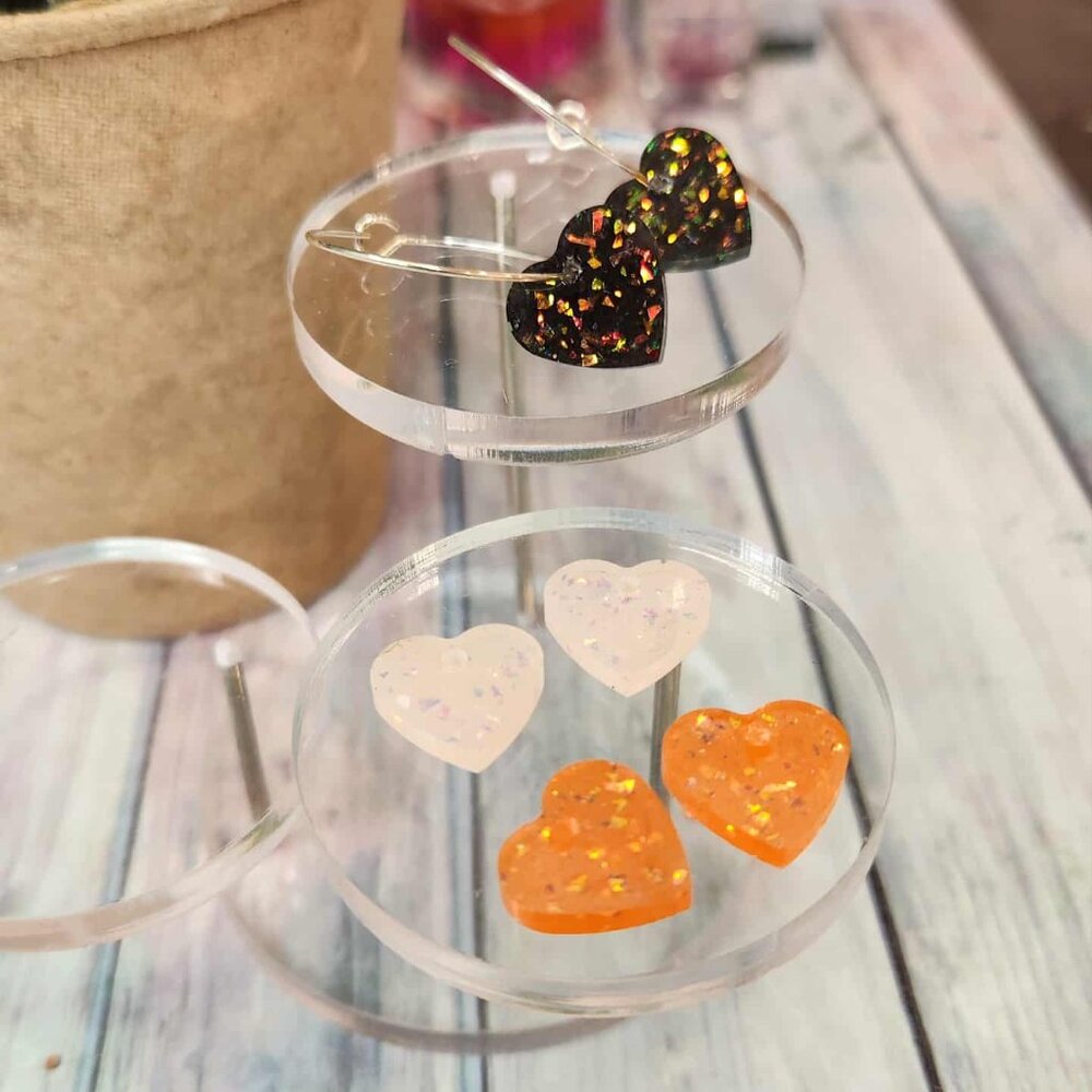 ✨ Interchangeable Resin Heart Earrings – 3-Charm Set ✨